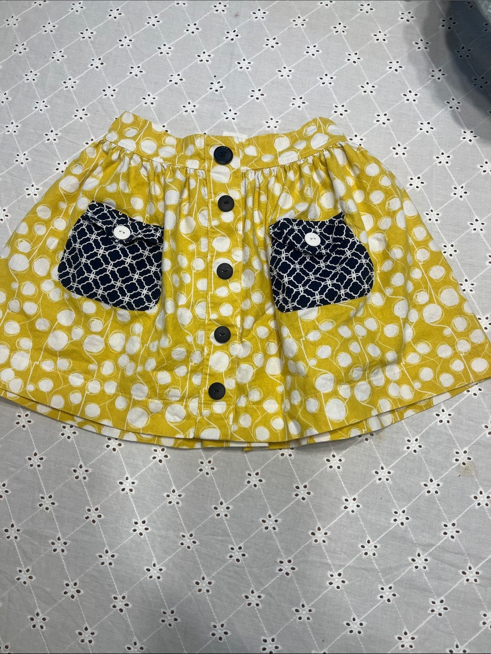 Yellow Polka Dot Button-Front Skirt with Contrast Pockets